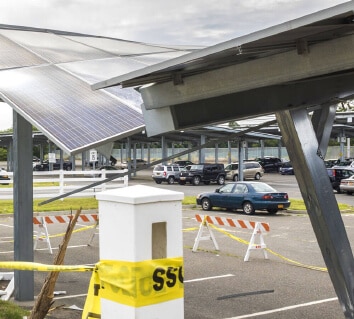 Damaged carport caused by vehicle colliding into it