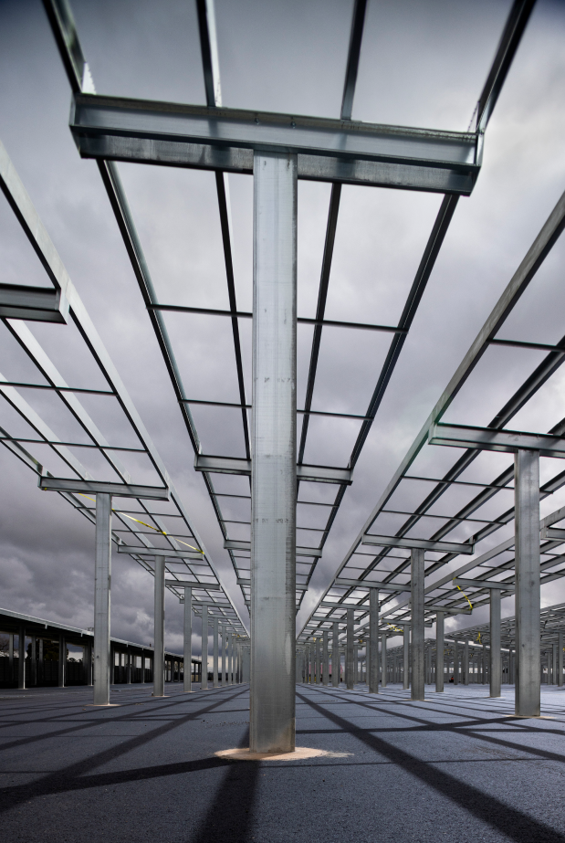 Support beams in progress construction work site