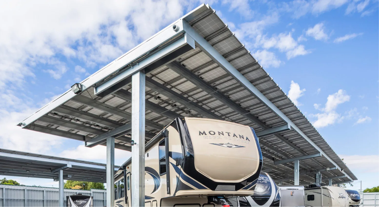 Baja Carports solar carport structures above RV