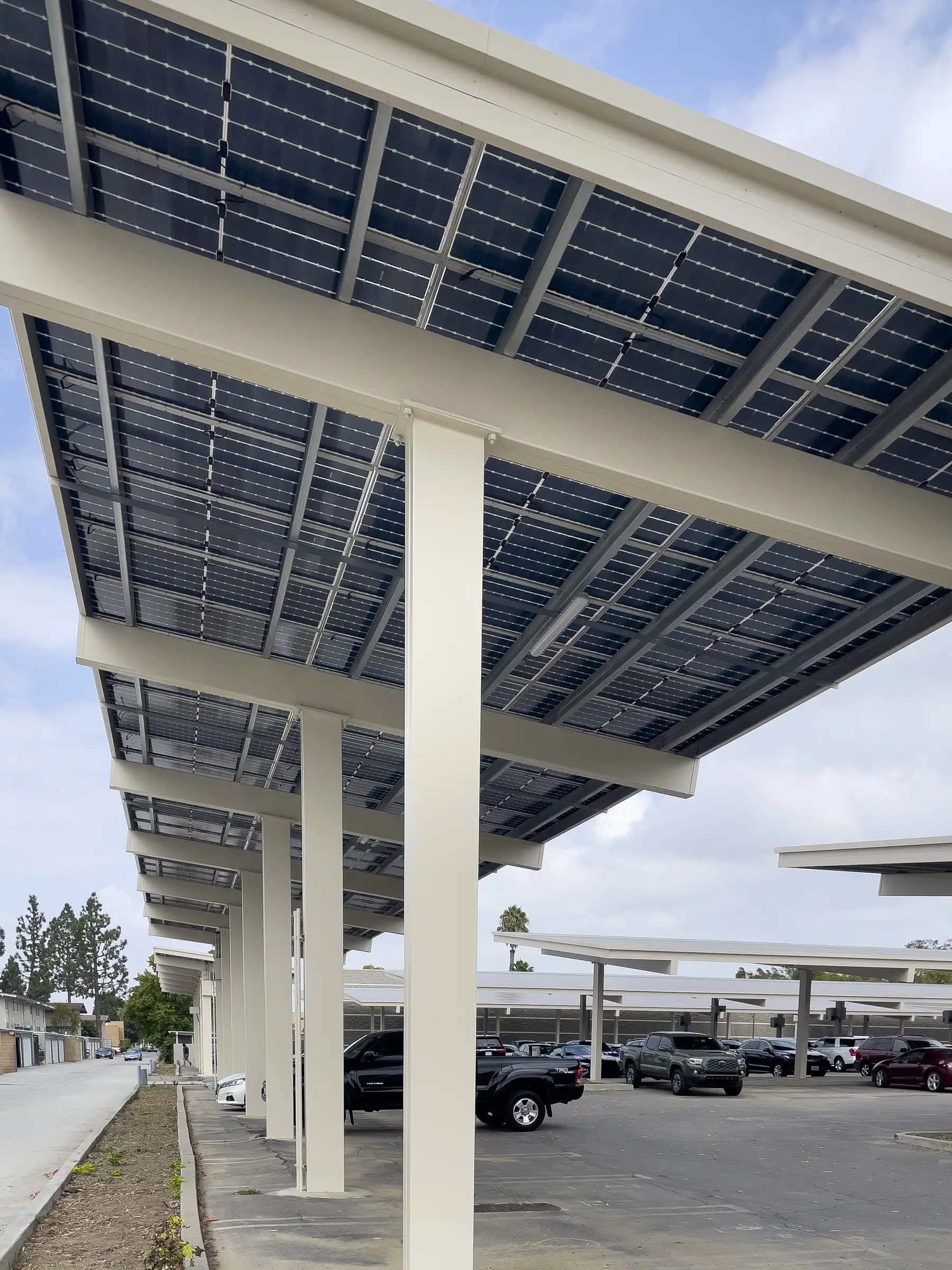 Detail shot of solar carport box beam