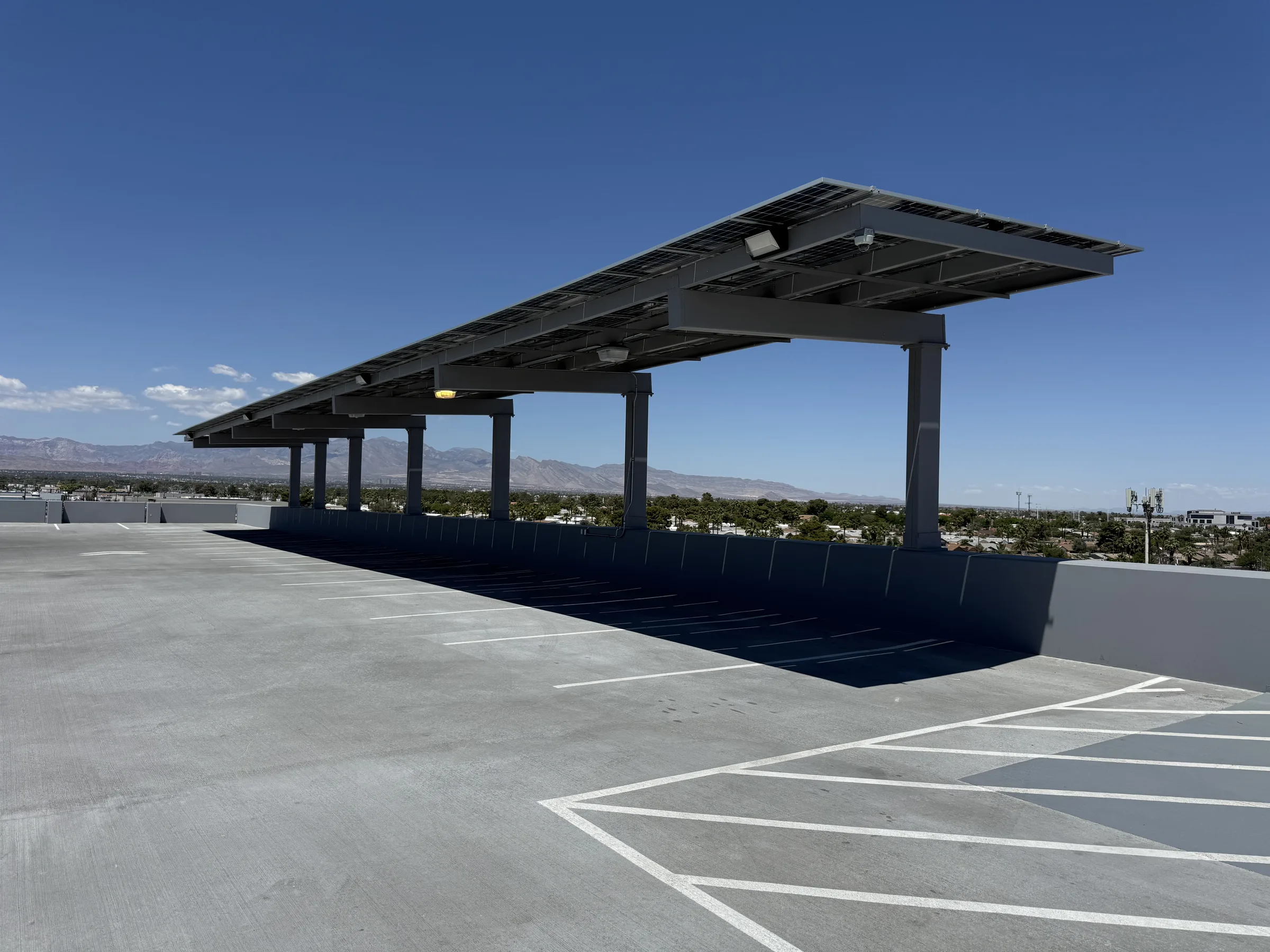 Solar carport structure on top of parking garage