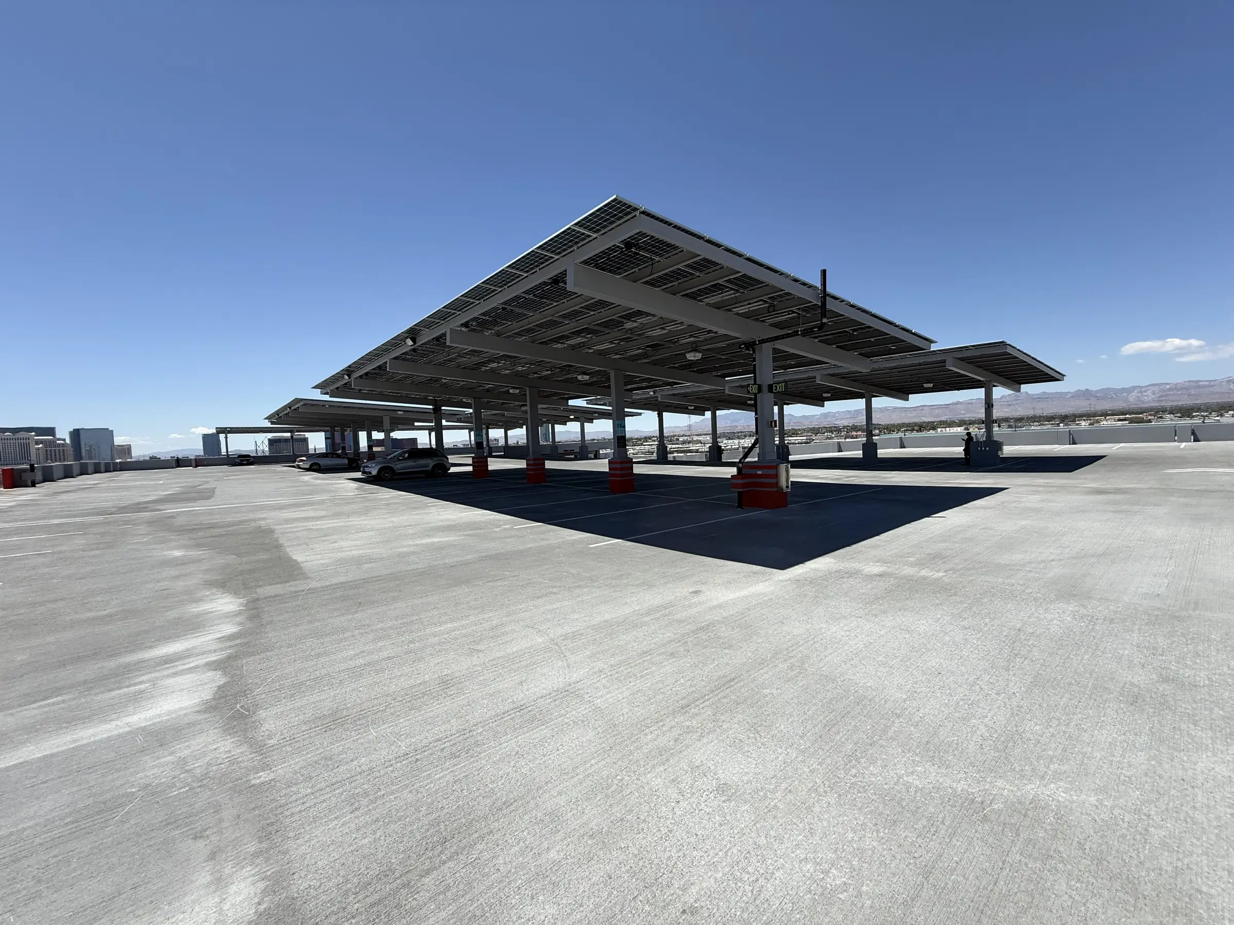 Solar carport structure on top of parking garage
