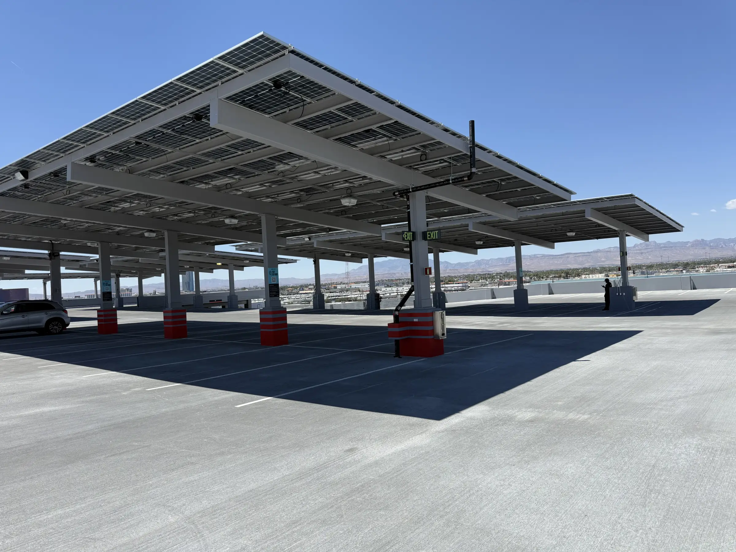 Solar carport structure on top of parking garage