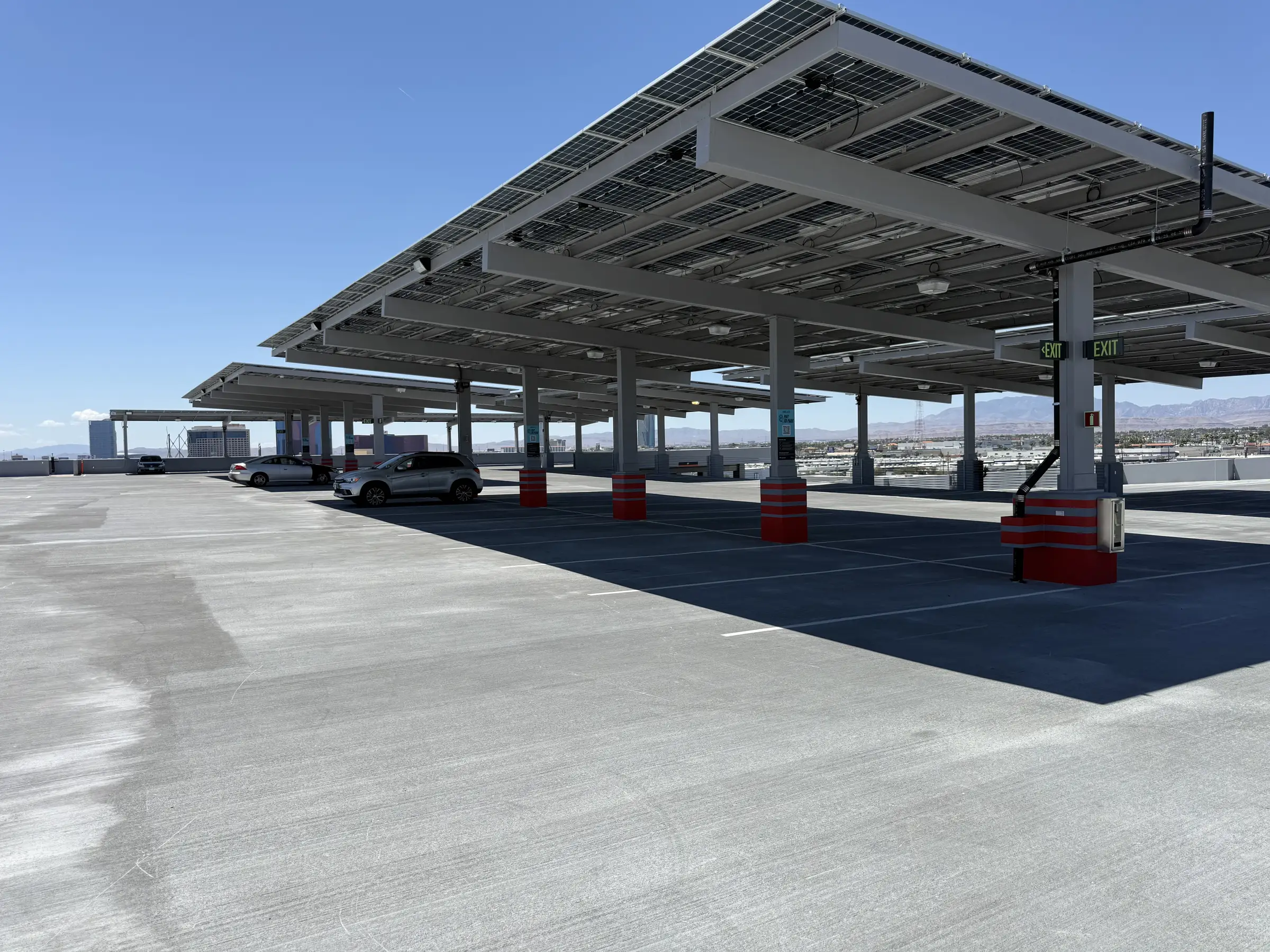 Solar carport structure on top of parking garage