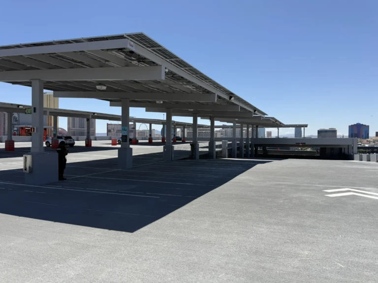 Solar carport structure on top of parking garage