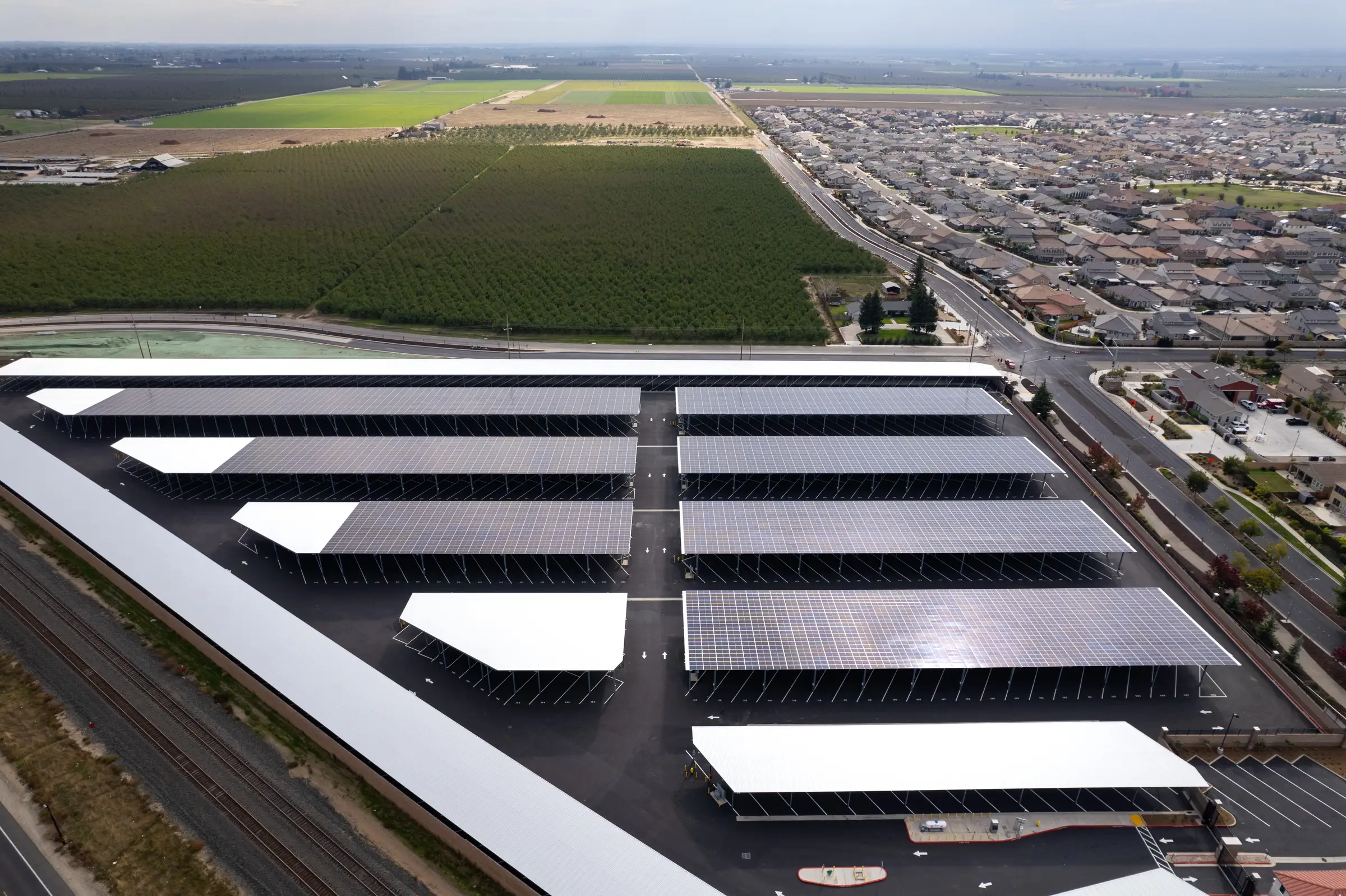 Solar carport structure in RV & Boat storage parking lot