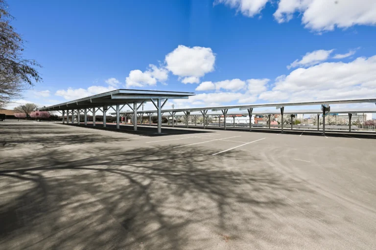 Solar parking canopy structure in parking lot