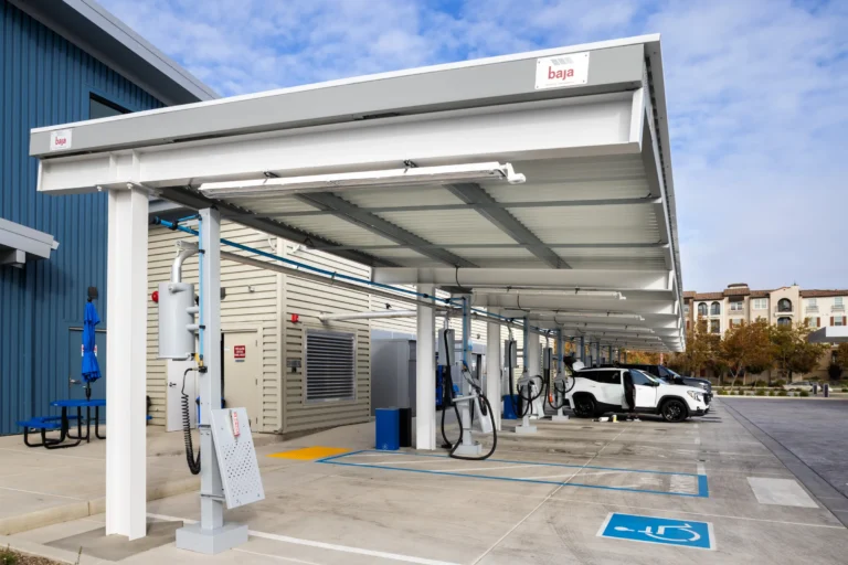 Carport structures in Nissan dealership car wash